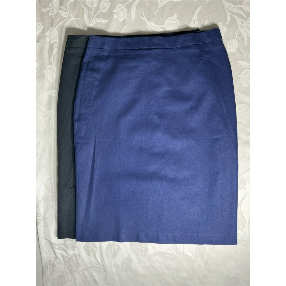 2x Classic Pencil Skirt 12 Tall NWOT Linen Blend Navy & Black Career Office